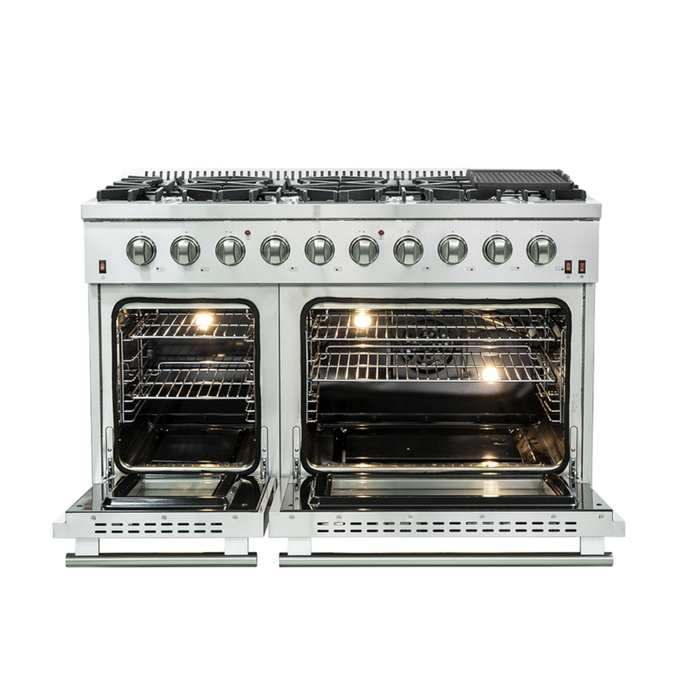 Forno 3-Piece Appliance Package - 48 In. Gas Range, French Door Refrigerator, and Dishwasher in Stainless Steel